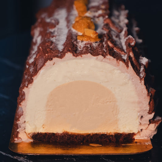 Bûche de Noël vanille/chocolat blanc caramélisé